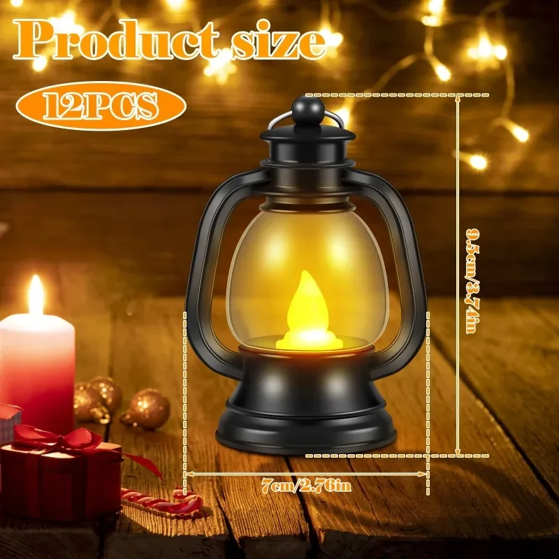 12pcs Candle Lanterns Portable Mini Vintage Tea Light Candle LED Light Rustic Flickering Candle Lamp Home Party Decor