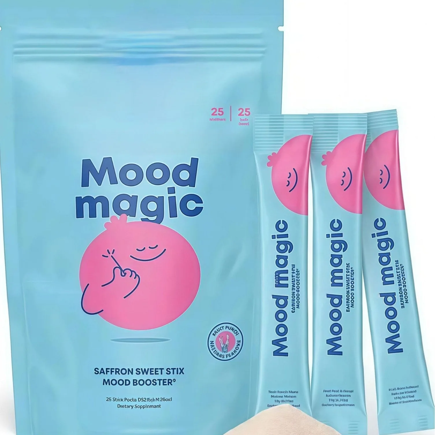 Pixie Sticks con azafrán y GABA - Suplementos de equilibrio del estado de ánimo para niños | Polvo sin azúcar con sabor a caramelo o agua en polvo, 25 paquetes