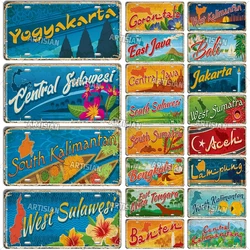 Artisian Indonesia Ctiy Asia State Province Metal Sign Landmark License Plate Travel Car Plate Decorative Tin Plaque Wall Decor