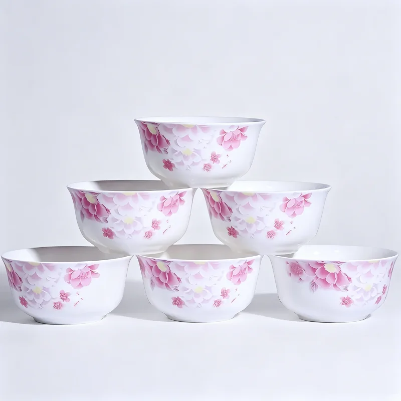 6pcs, 4.5inch, bone china lunch bowl for rice and soup, ceramic japanese rice bowl,  porcelain rice noodles bowl, korean style