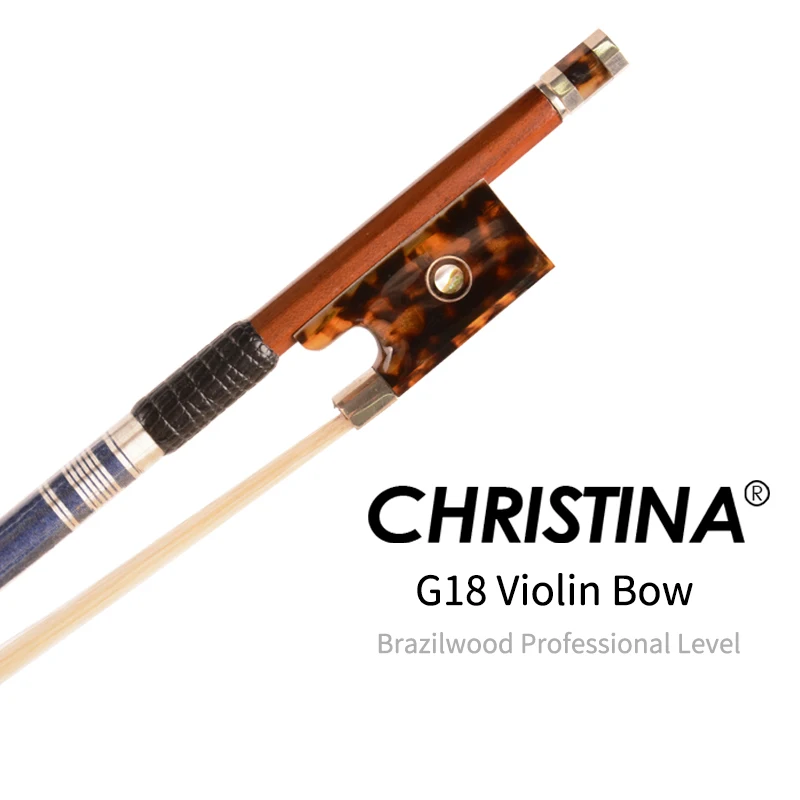

Профессиональный смычок для скрипки CHRISTINA G18 из бразильского дерева, круглый, с парижским ушком, 3-компонентный, винтовой, с шелковой металлической обмоткой, размер 4/4.