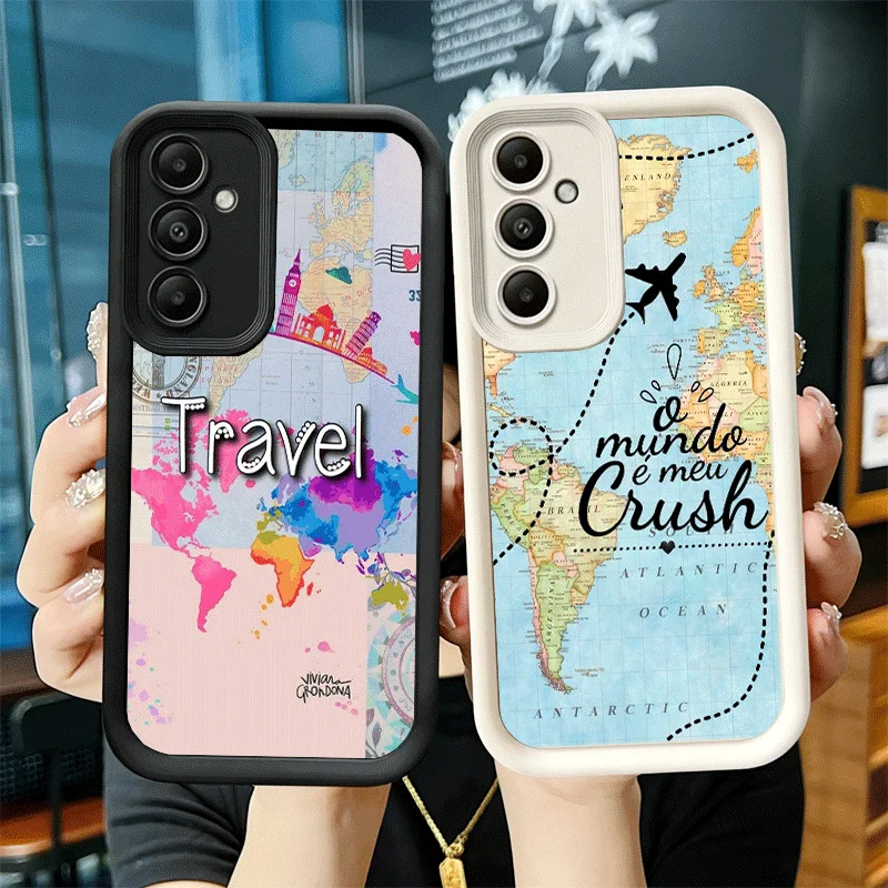 Phone Case for Samsung Galaxy A17 A16 A15 A14 A13 Travel Map Artistic Pattern A56 A36 A26 A55 A35 A25 A54 A34 A24 A53 A33 A23 A0