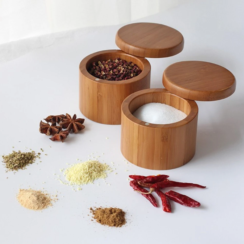 Wooden Spice Shaker Jar Sugar Salt Pepper Herbs Toothpick Storage Bottle BBQ Spice Storage Box with Lid Wooden Spice Shaker Jar