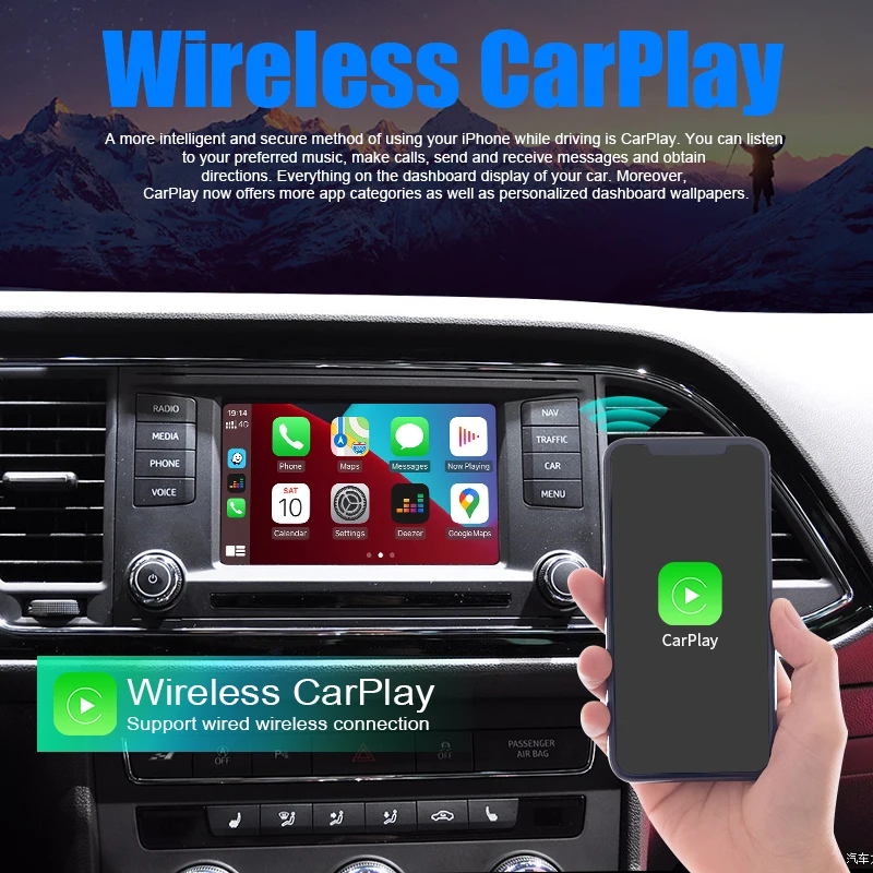 CarPlay wireless per Seat Leon MK3 2013-2016, con Android Auto Mirror Link AirPlay Car Play Navigazione Supporto telecamera posteriore