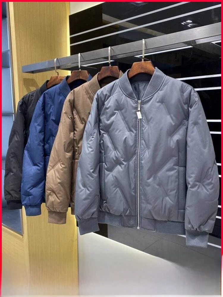 

Light White Du down Jaet Men's Vintage Versatile Windproof Warmth Polyester Fiber Zipper Sle Thiened Version