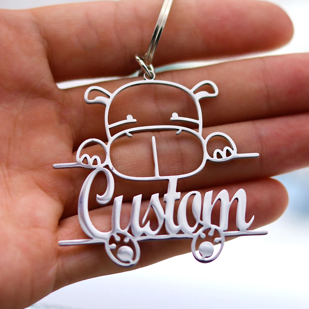 QIAMNI Personalized Custom Name Keychain Engraved Pet ID Tag Dog Pendant Keyring Stainless Steel Animal Nameplate Key Chain