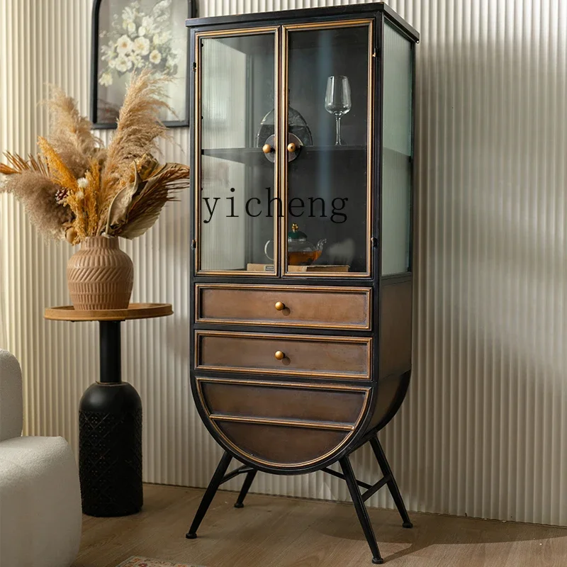 

TQH medieval wrought iron wall small apartment home living room display cabinet light luxury retro B & B furniture