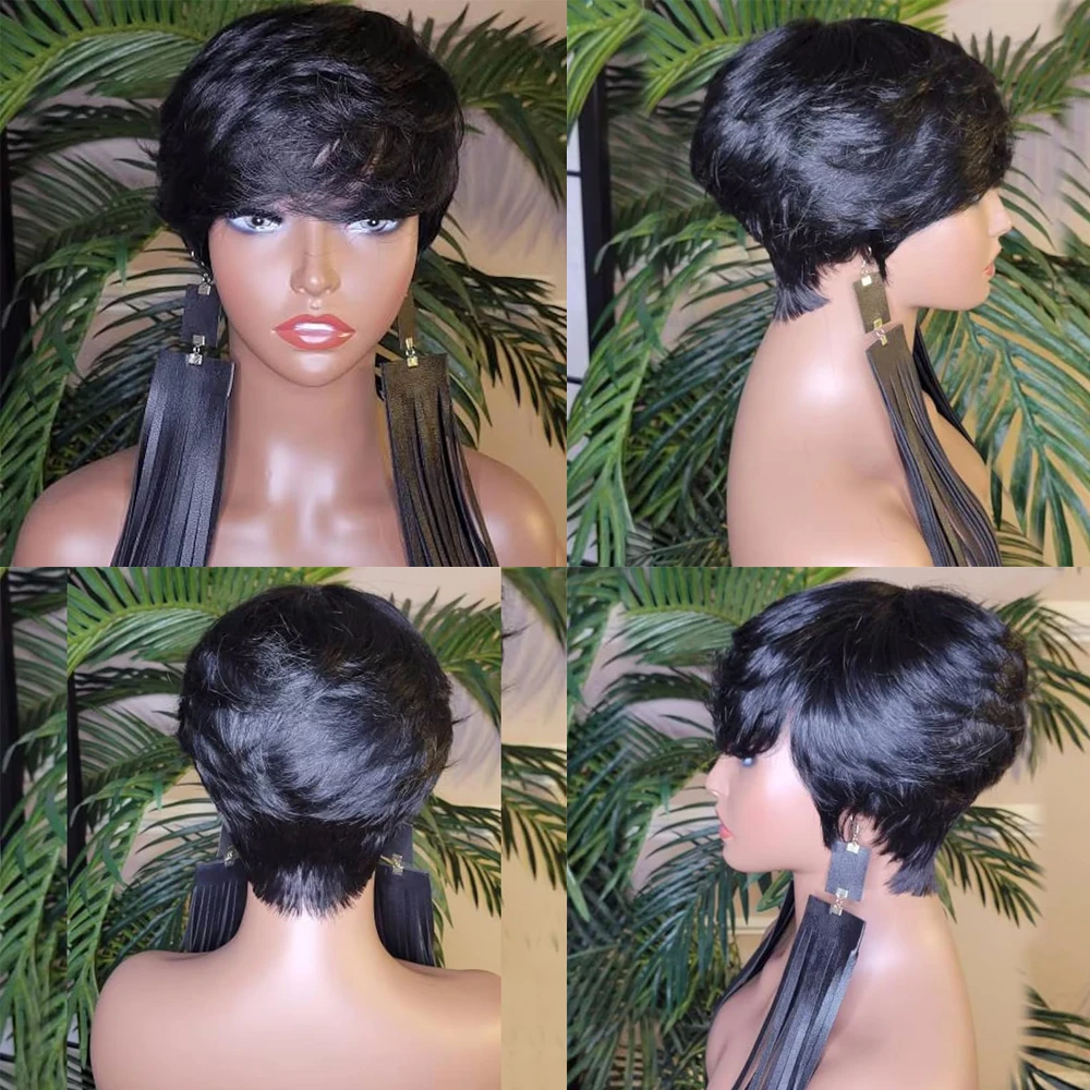 wig Short Hair Wigs, Pixie Cuts Wigs, Short Straight Black Ladies Wigs Synthetic Short Wigs For Black Women African American Wom