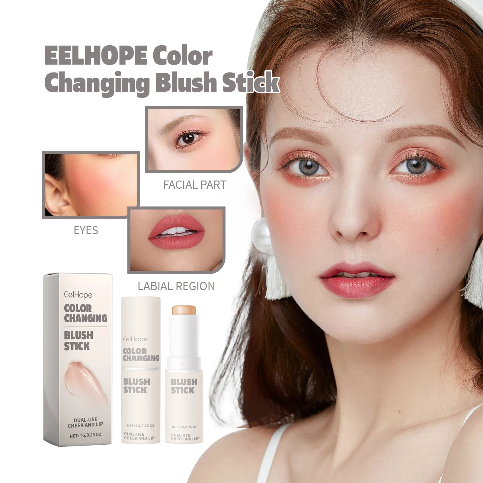 Barra de Colorete que Cambia de Color, Tinte de Labios y Mejillas con Efecto Leche y Gelatina que Reacciona al pH, Acabado Transparente e Hidratante con Efecto Rocío, Barra de Maquillaje