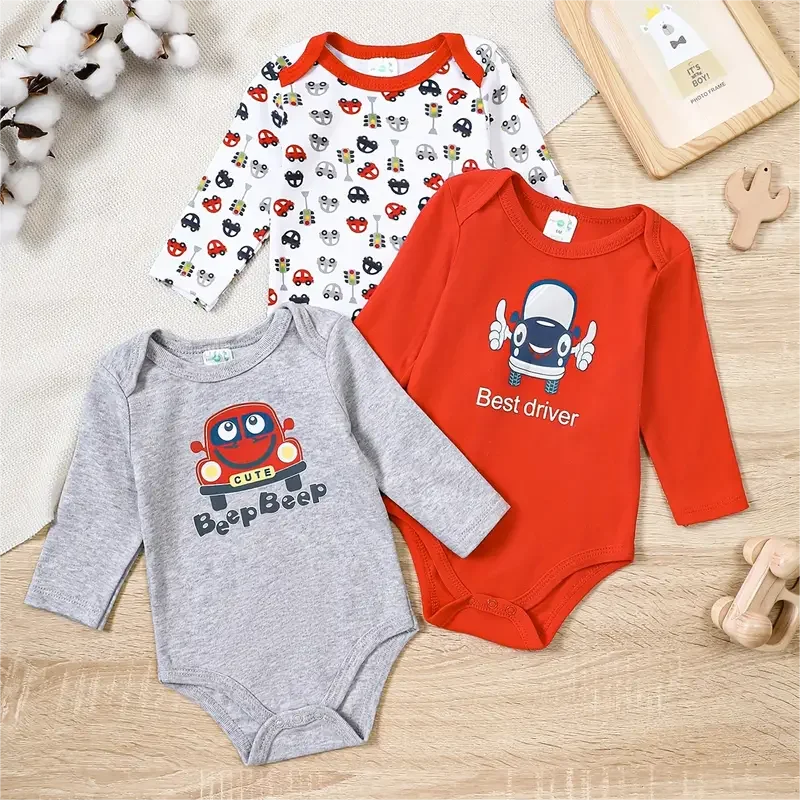 3PCS Spring/Summer New Baby Cotton jumpsuit Fashionable and Cute Cartoon Universe Series Set for Boys Girls with Long Sleeves