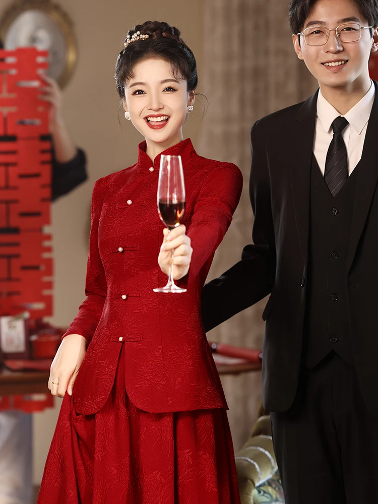 

Red Wedding Dr Engagement Ceremony Long Sve Women's Dr Chinese Sle Winter Faion Ele Gown