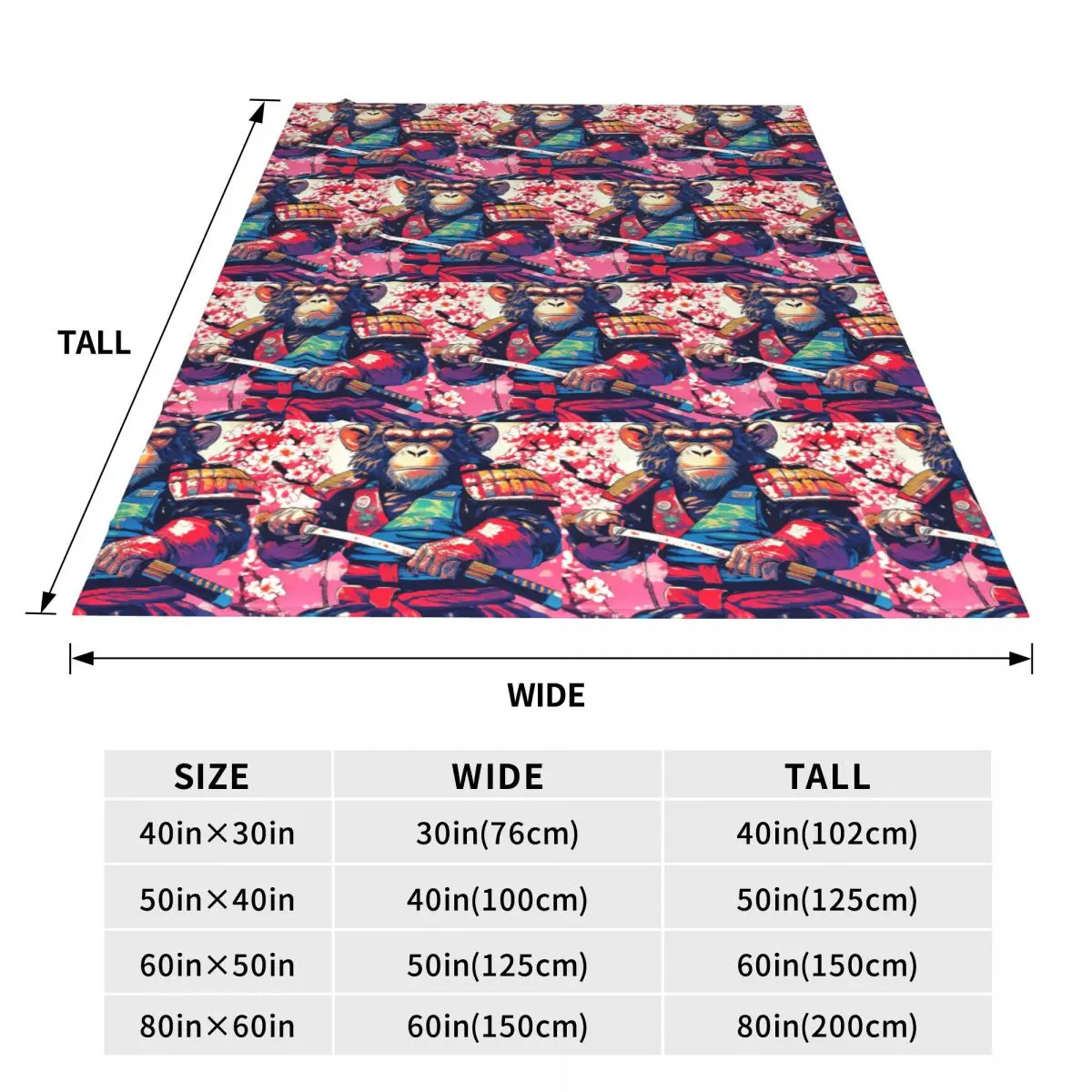 Ninja Monkey Print Blanket Soft Warm Flannel Throw Blanket Cover for Bed Travel Home Sofa
