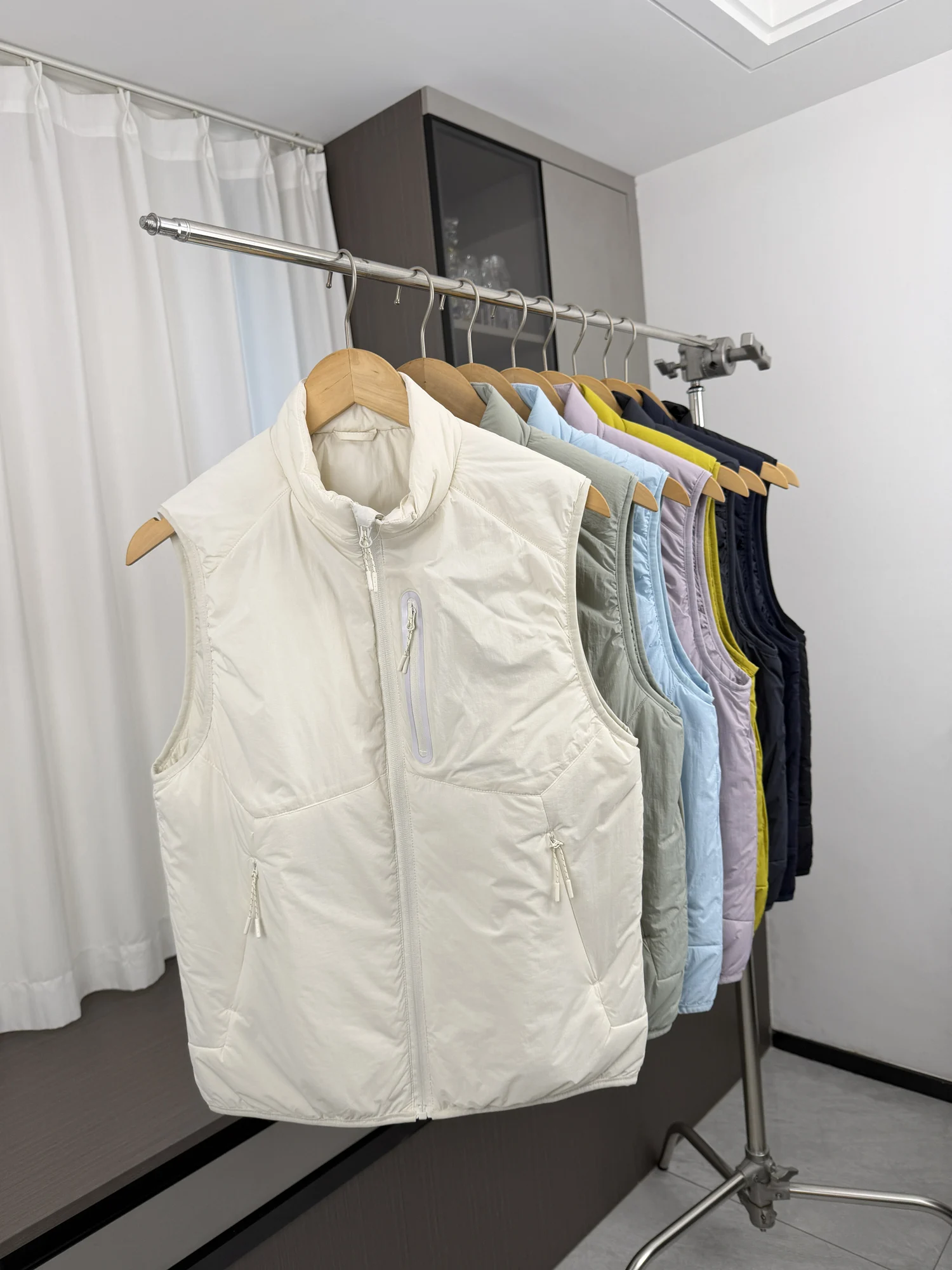 Waterproof Reflective Strip Vest Autumn Winter Men's Cotton Jacket Vest Outdoor Casual Style Zipper Closure Stand Collar