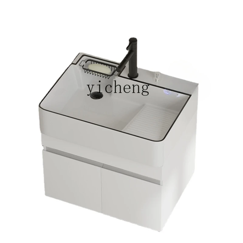 

Zf Stainless Steel Bathroom Cabinet Small Apartment Wash Basin Laundry Table with Washboard Integrated