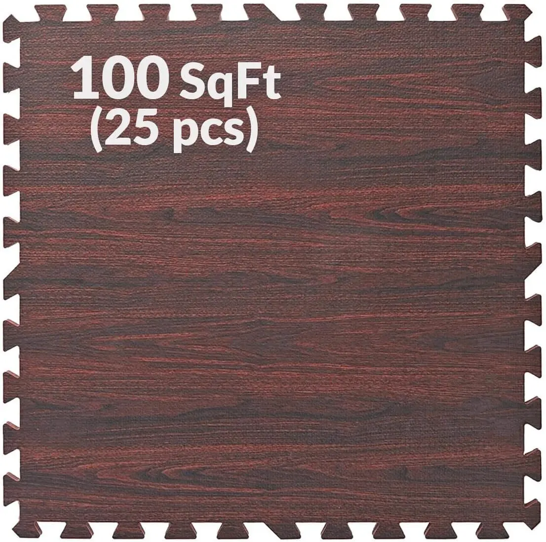 100 Sq. Ft 3/8 Inch Thick Printed Foam Tiles Interlocking Foam Mat, Dark Wood Oak Grain Style - (24" x 24", 25 pcs