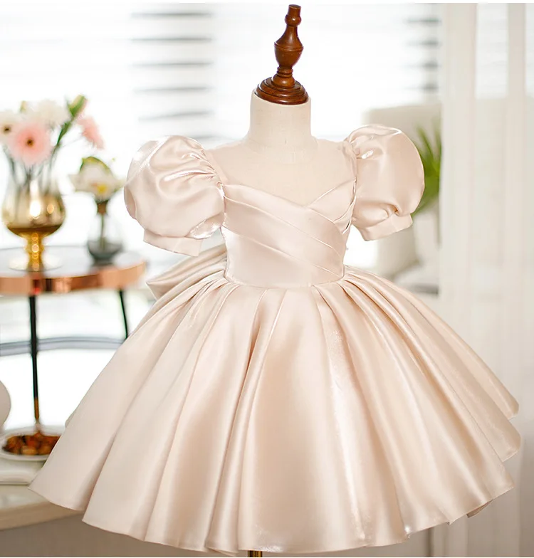 High-End Children\'s Baptism Princess Evening Gown Bow Puff Sleeve Design Wedding Birthday Party Girls Dresses For Eid A2701