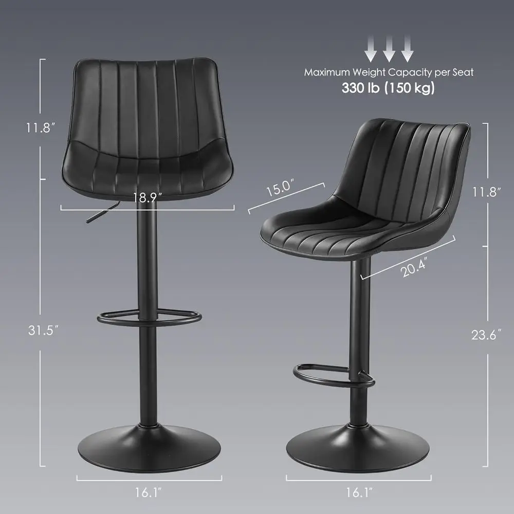 Set of 3 Swivel Counter Height Bar Stools with Adjustable PU Leather Seats, Backrests, and Footrests for Kitchen Islands or Bars