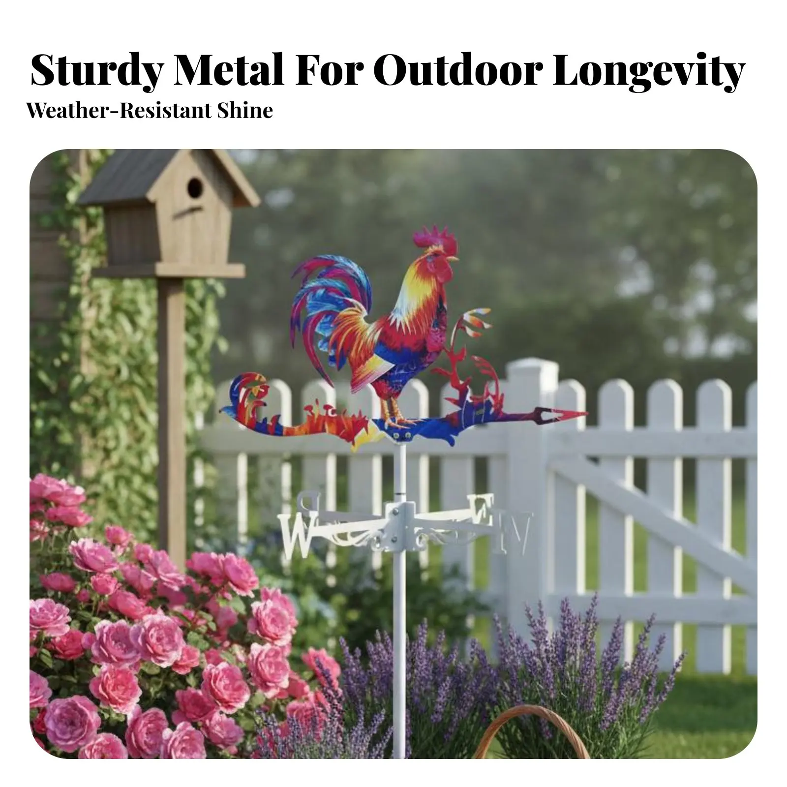Cockerel Weather Vane Iron Art Colorful Metal Weathercock Cockerel Weathervane Long-Lasting Metal Weathercock Waterproof