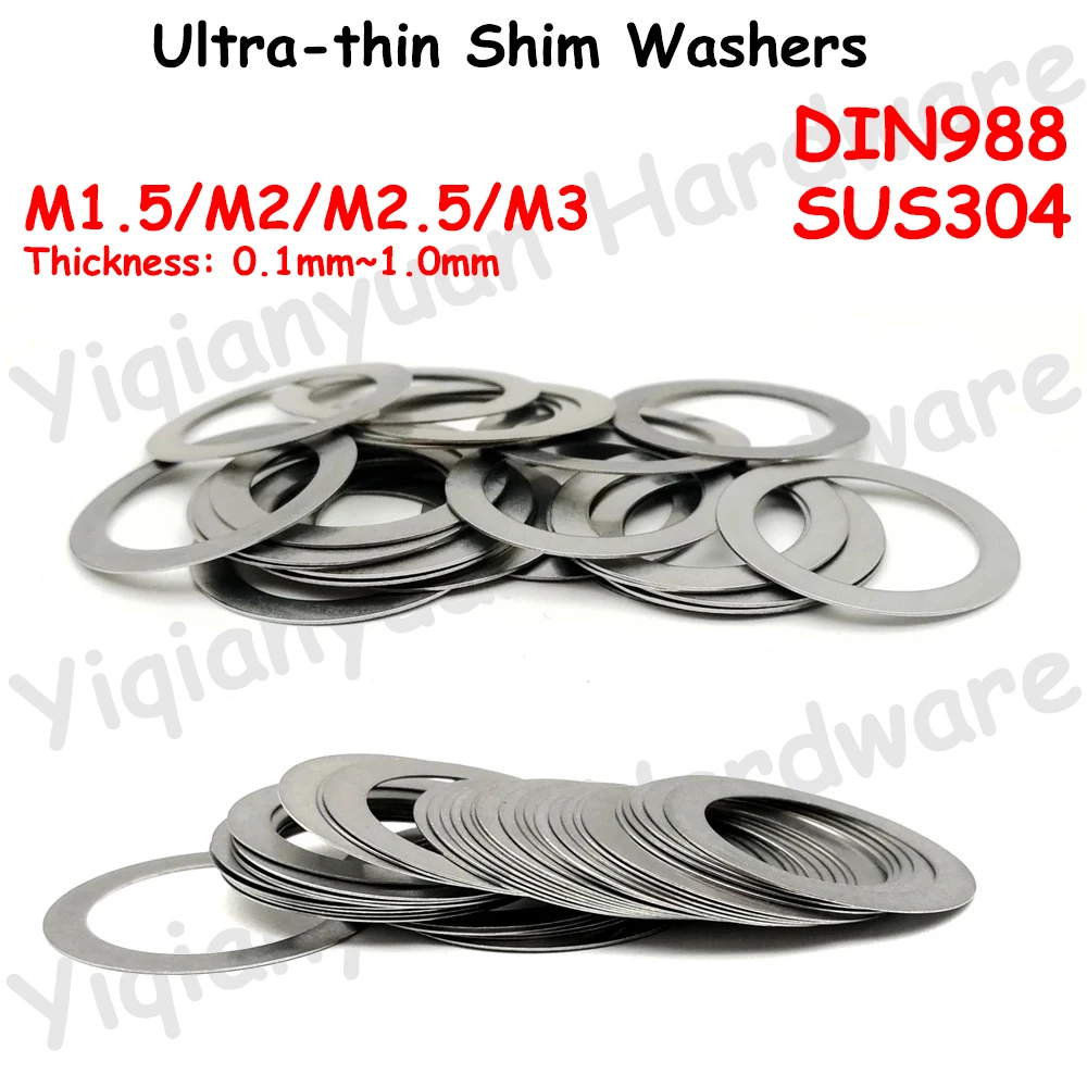 

Yiqianyuan M1.5 M2 M2.5 M3 DIN988 SUS304 Stainless Steel Adjusting Shim Washers Ultra-thin Plain Washer Flat Gaskets