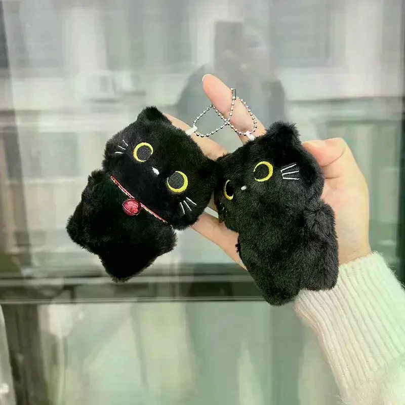 Black Plush Keychain Yellow Eyes Void Mini Stuffed Animal Bag Charm Anime Accessory Car Keyring Kids Birthday Gift Kawaii