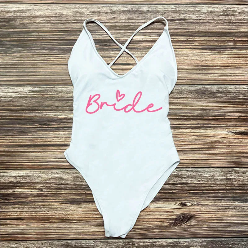 S-3XL Gold Print Team Bride One-Piece Swimsuit Squad Women Swimwear Sexy Padded Bachelorette Party Bathing Suit Summer Beachwear