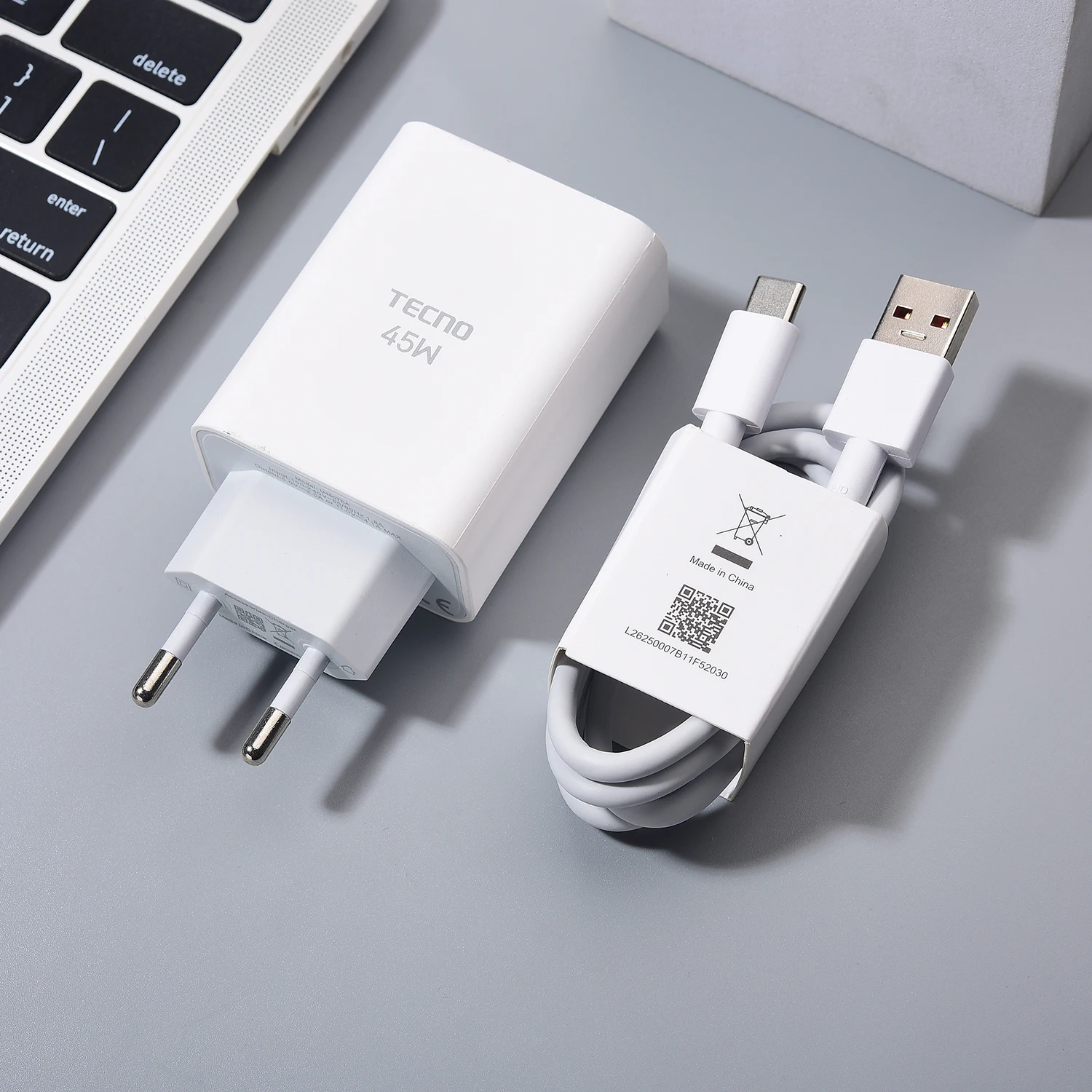 Tecno 45W Fast Charger EU Quick Charge Power Adapter For Tecno Spark Camon 40 30 20 Pro+ Go 2 Pova 7 Ultra 6 5 &USB Type C Cable
