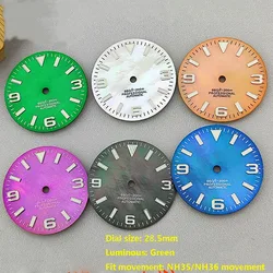 28.5mm dial Beimu modified green luminous 369 dial suitable for NH36/NH36/4R/7S movement watch accessories