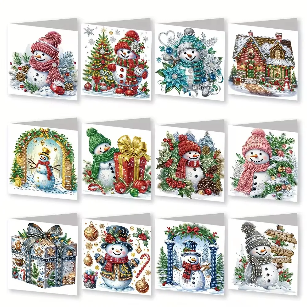 

12pcs DIY Diamond Painting Christmas Card Festival Greeting Card Handmade Diamond Embroidery Painting Kits Gifts for Family