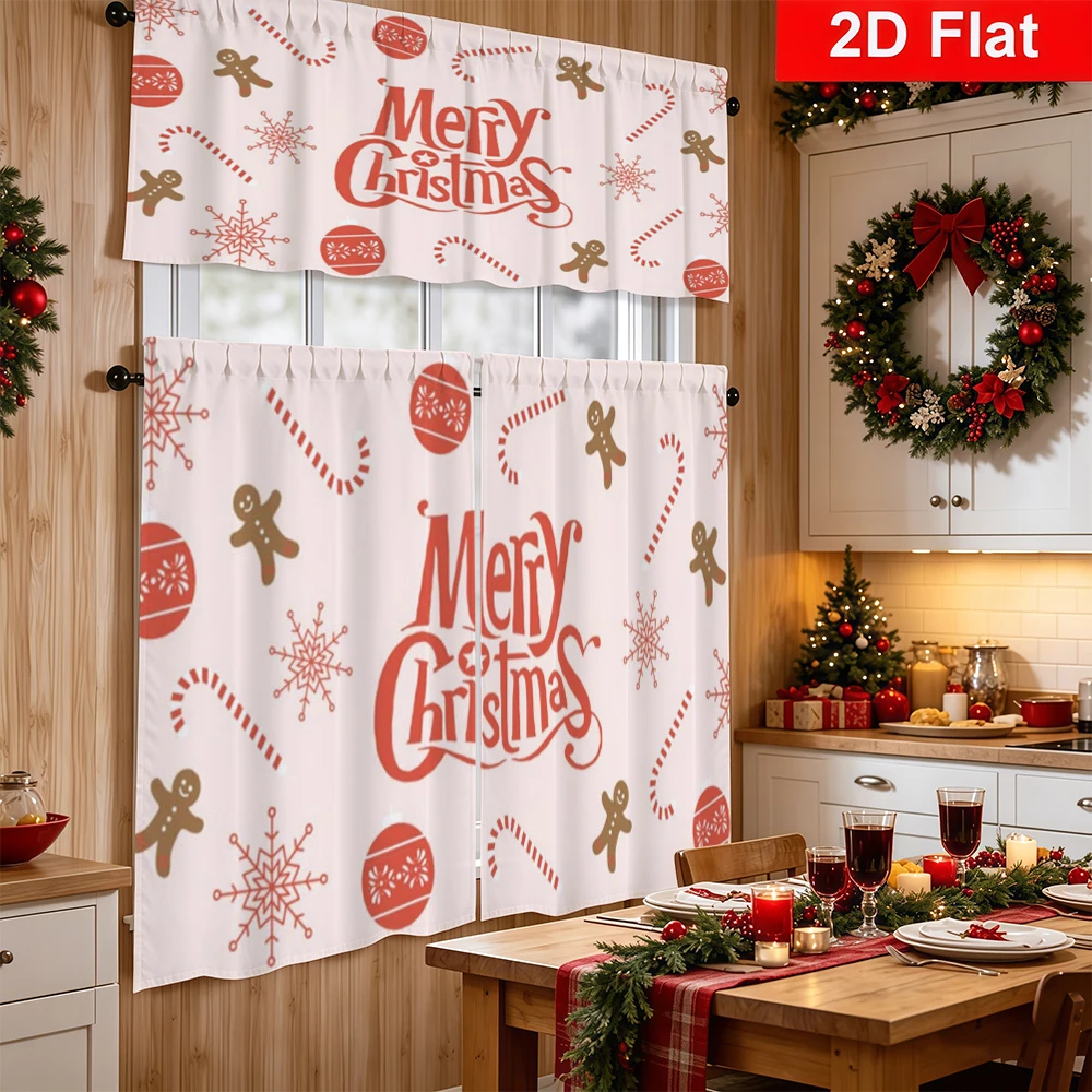 Christmas Kitchen Curtains, Gingerbread Merry Christmas, Digital Print, Kitchen Dining Room, Rod Pocket Polyester, Home Decor