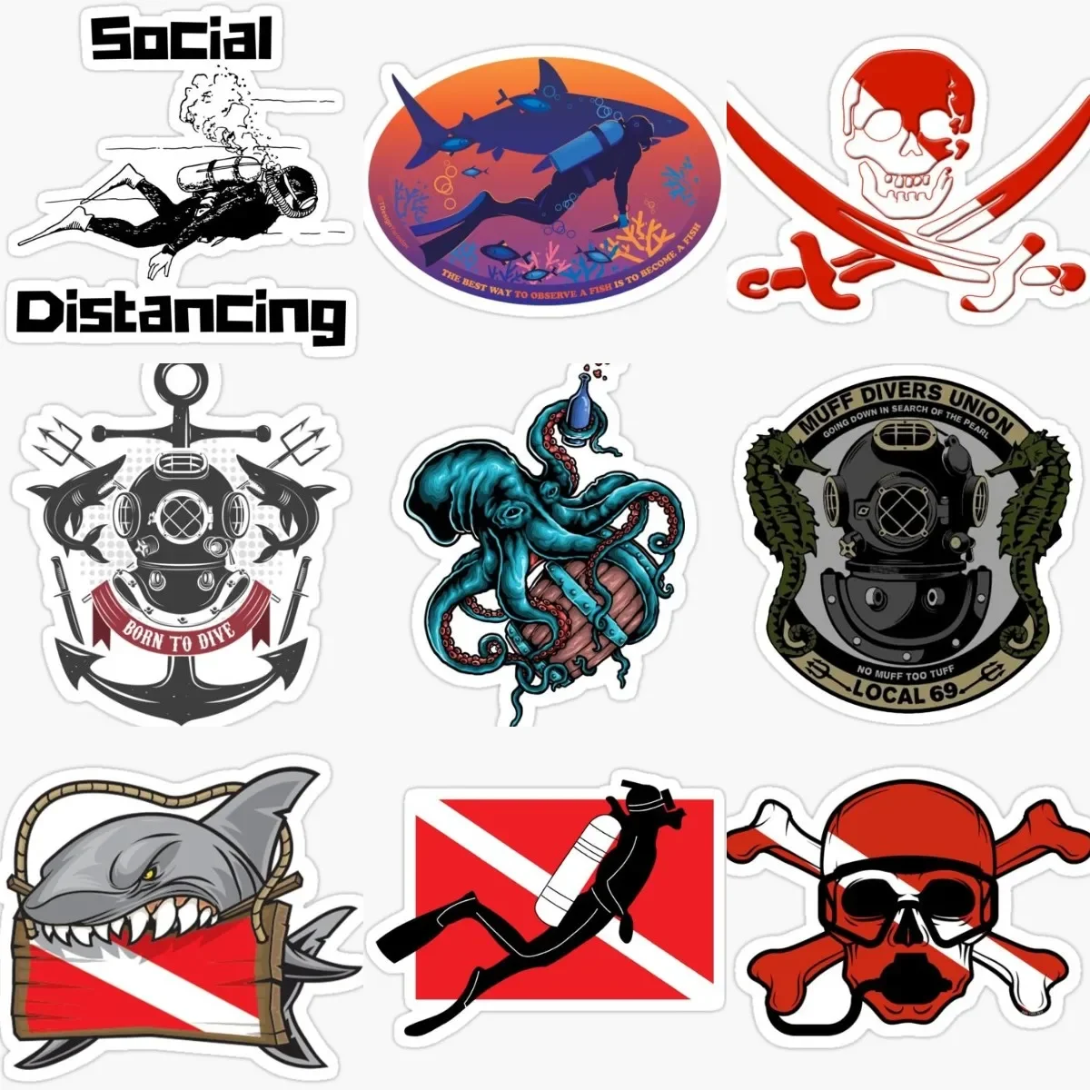 Scuba Diving Diver Flag Skull Sticker for Decorate Motorcycle Car Camper  Wall Room Truck Window Bicycle Glass Helmet Decal