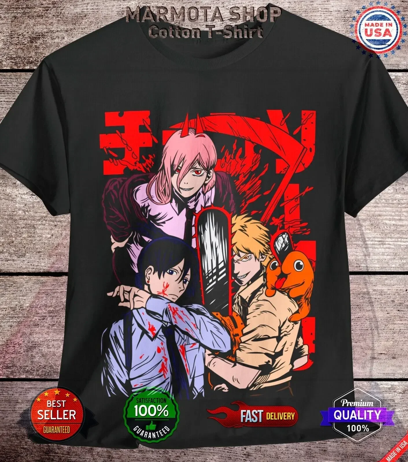 

Power Denji Shirt Chainsaw Man Anime Tee T-Shirt Waifu Ecchi Sexy Makima Devil