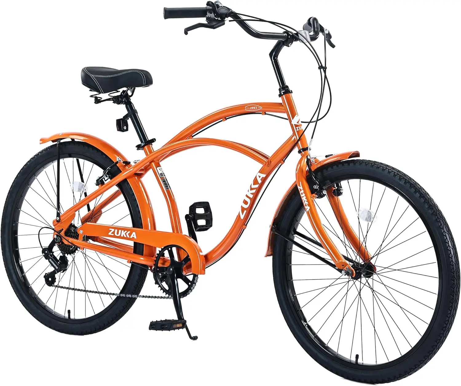 

ZUKKA Orange 26 Inch Beach Cruiser Bike 7 Speeds Steel Frame for Adult Women Men Hybrid Bicycle Commuting Cycle Bicycle Rim 26