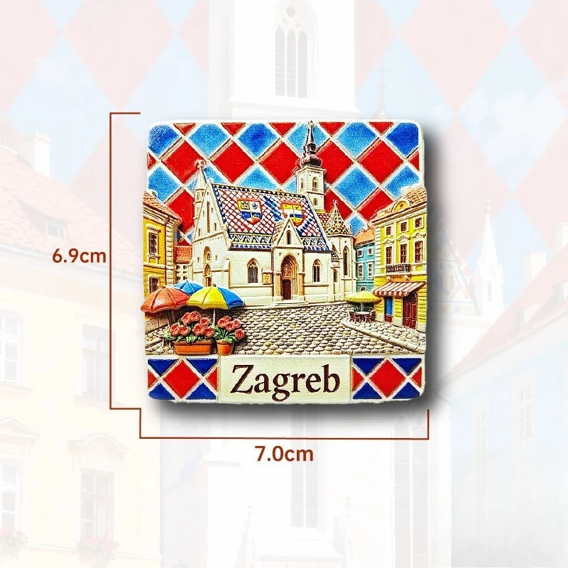 Zagreb Checkerboard Fridge Magnet - Picturesque 3D Old Town Souvenir Unique Croatian Capital Gift for Travel & European Decor view 5