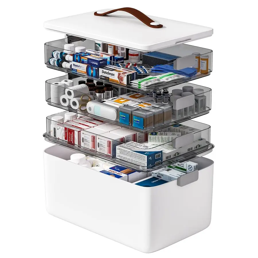 

4 Tier Medicine Storage Box Organizer Portable First Aid kit Box Empty with Handle, Multipurpose Medical Supply Organizer with R