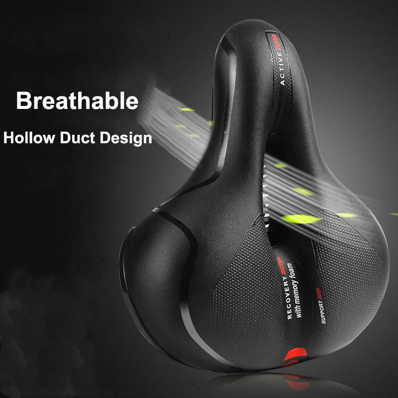 Hollow Breathable Bicycle Saddle Men Women MTB Road Bike Saddle Shock Absorbing Comfortable Big Butt Bike Seat Safety Warning