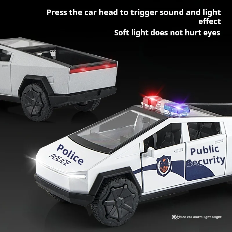 Voiture de Police pick-up 1:32, haute Simulation, modèle en alliage métallique moulé, son et lumière, Collection de jouets pour enfants, cadeaux pour Tesla