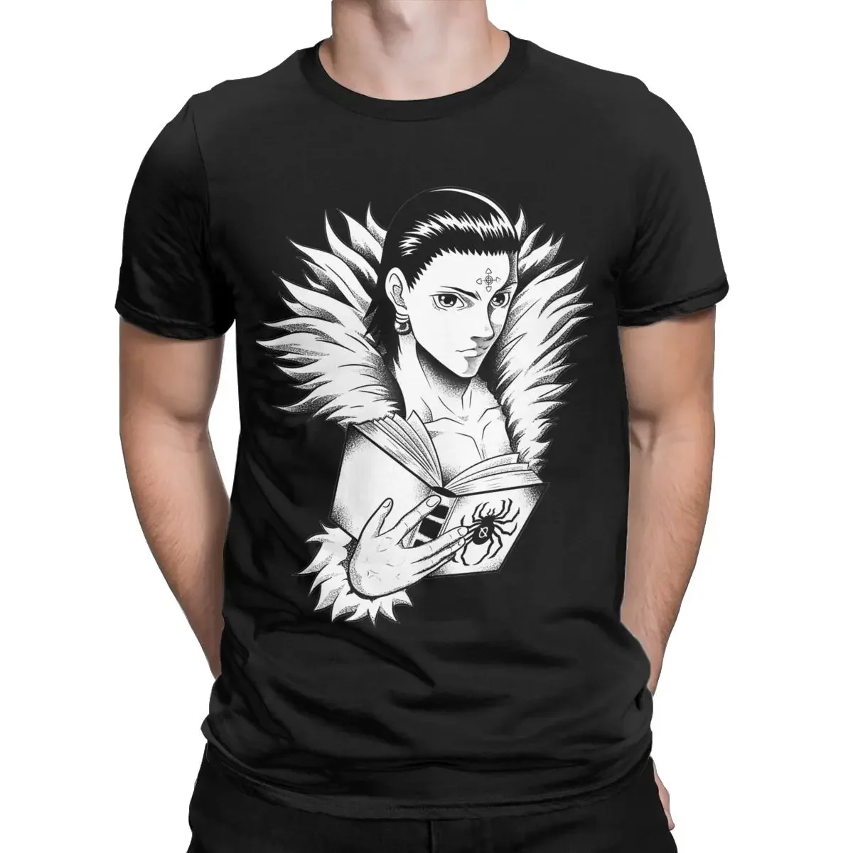 Cool Chrollo Lucilfer HXH Anime T-Shirt for Men Round Neck Pure Cotton T Shirt Short Sleeve Tee Shirt Plus Size Clothing