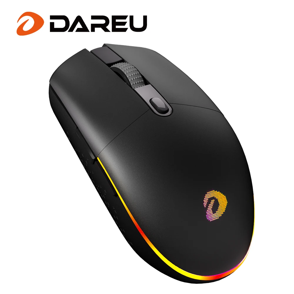 DAREU 듀얼 모드 2.4G 무선 유선 마우스 광학 센서, 8000 DPI RGB 조명, 프로그래밍 가능 버튼 6 개, PC 노트북용 충전식