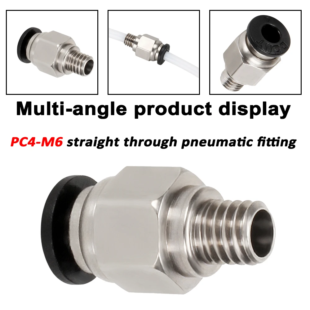 1-10pcs 3d Printer Accessories PC4-M6 Male Straight Pneumatic PTFE Tube Push in Quick Fitting Connector