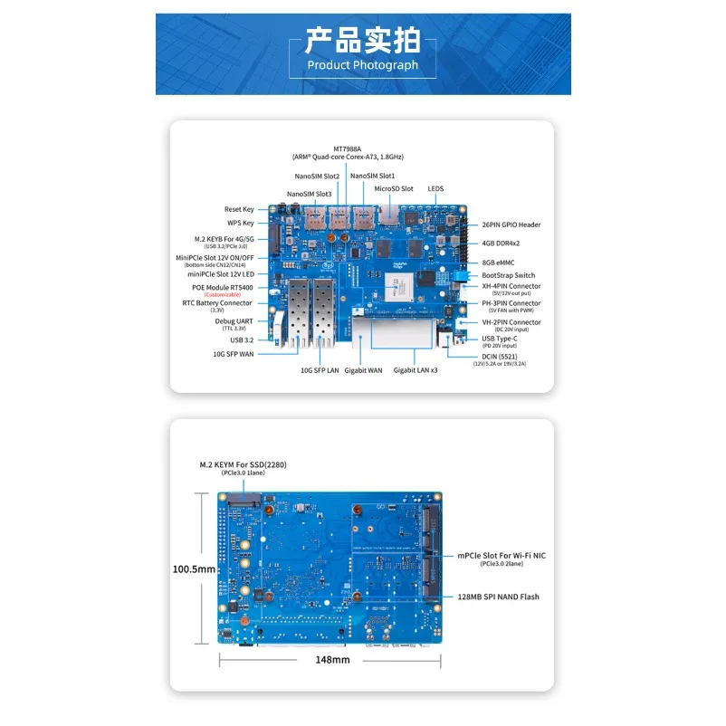 MT7988 WiFi7 Open‑Source Router BPI‑R4 Industrial Gateway Dev Module