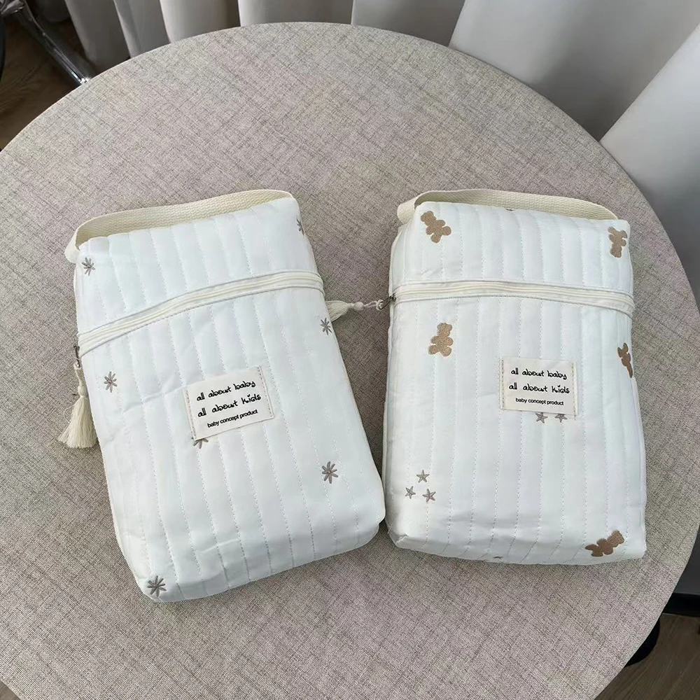 Borsa per pannolini per passeggino portatile Trapuntata per pannolini per bambini Organizer Borse per mamma ricamate Accessori per neonati Borsa per fasciatoio