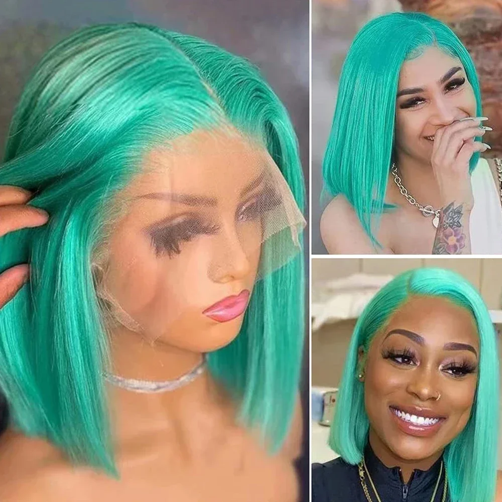 

Парик из натуральных волос мятно-зеленого цвета, прямой, с кружевной застежкой 13x4, плотность 180%, короткий боб, 100% натуральные волосы высшего качества