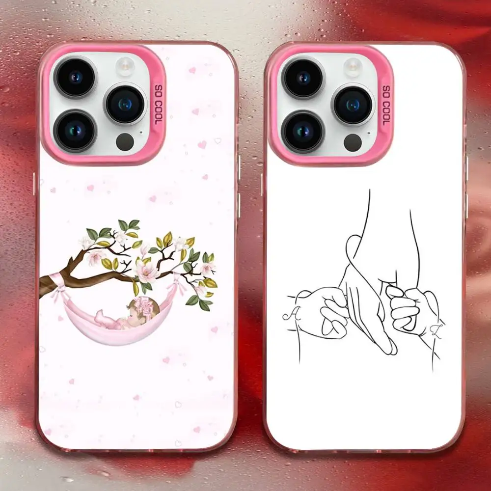 

Mom Daughter Son Dad Hold Hands Phone Case For iPhone 16,15,14,13,12,11,Mini,Pro,E,MAX Pink Candy Matte Shockproof Cover