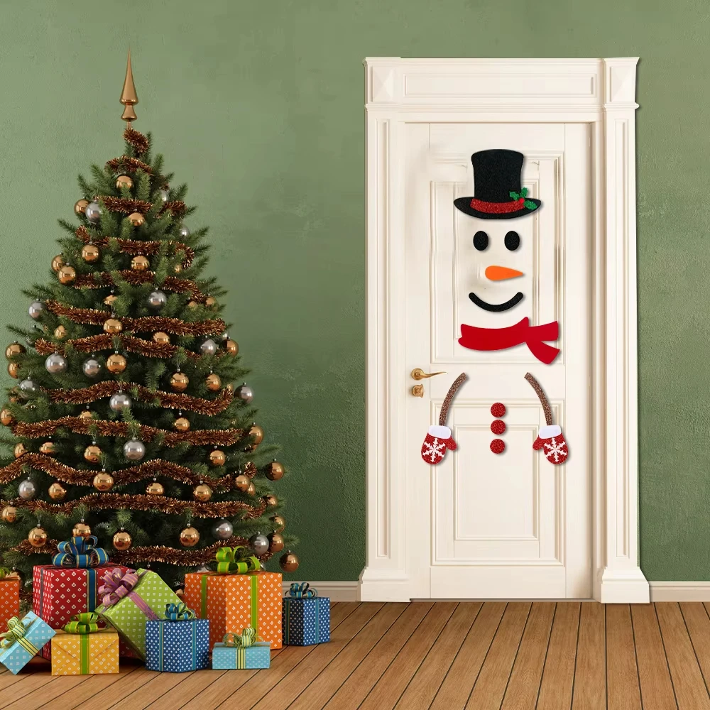 Snowman Christmas Wall Stickers Felt Cloth Waterproof 4 Types Wall Sticker Bathroom Decals Mural For Xmas Decoration  ﻿