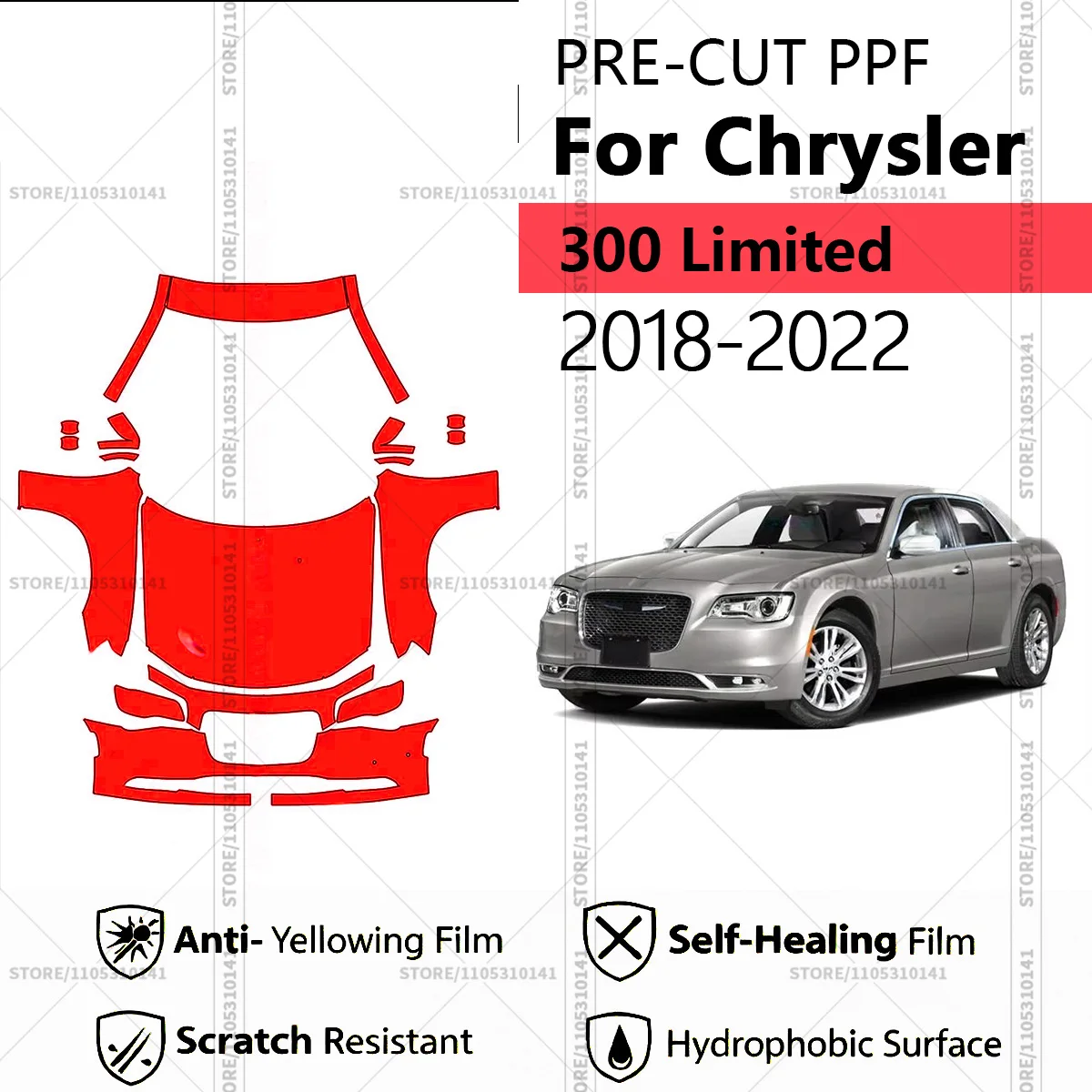 

Предварительно нарезанная защитная пленка PPF, прозрачная автомобильная пленка, профессиональный комплект PPF для передней части автомобиля Chrysler 300 Limited 2018-2022