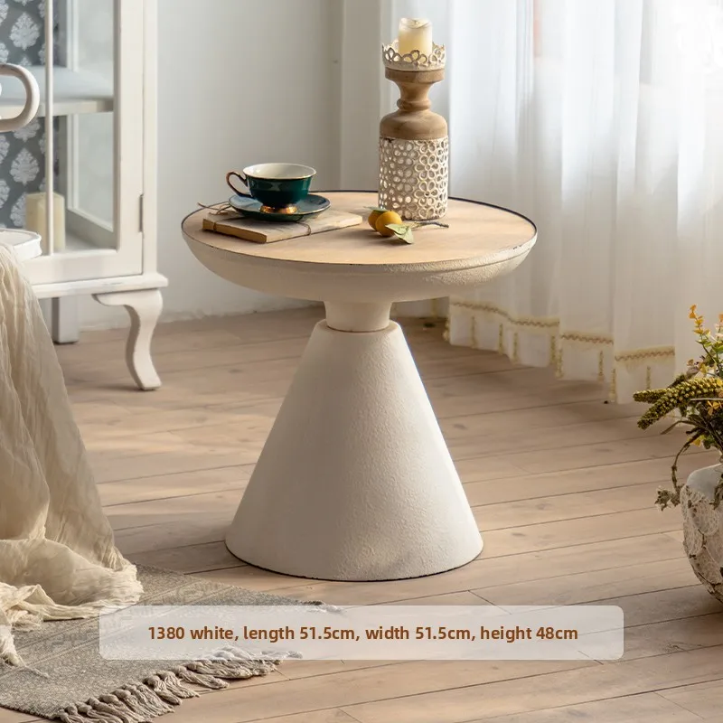 

‌Vintage Round Side Table - Distressed Wood Coffee Table for Cafe/B&B, Raised Edge Design to Prevent Items Falling‌