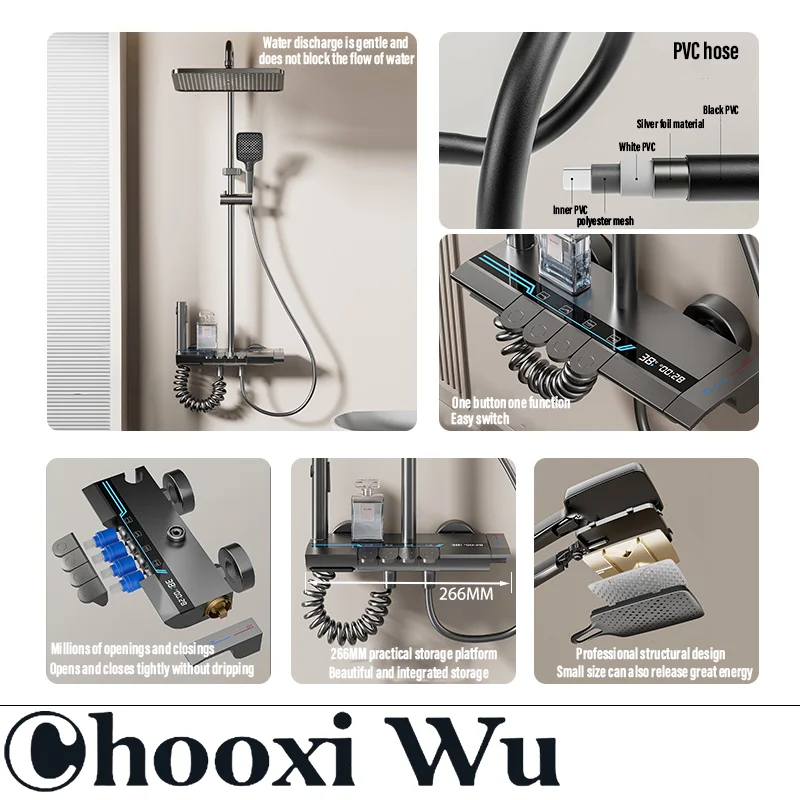 Chooxiwu-Badezimmer Home Decoration Dusch set, verbesserte breite Kopf brause, intelligente Digital anzeige, sichtbare Wasser temperatur