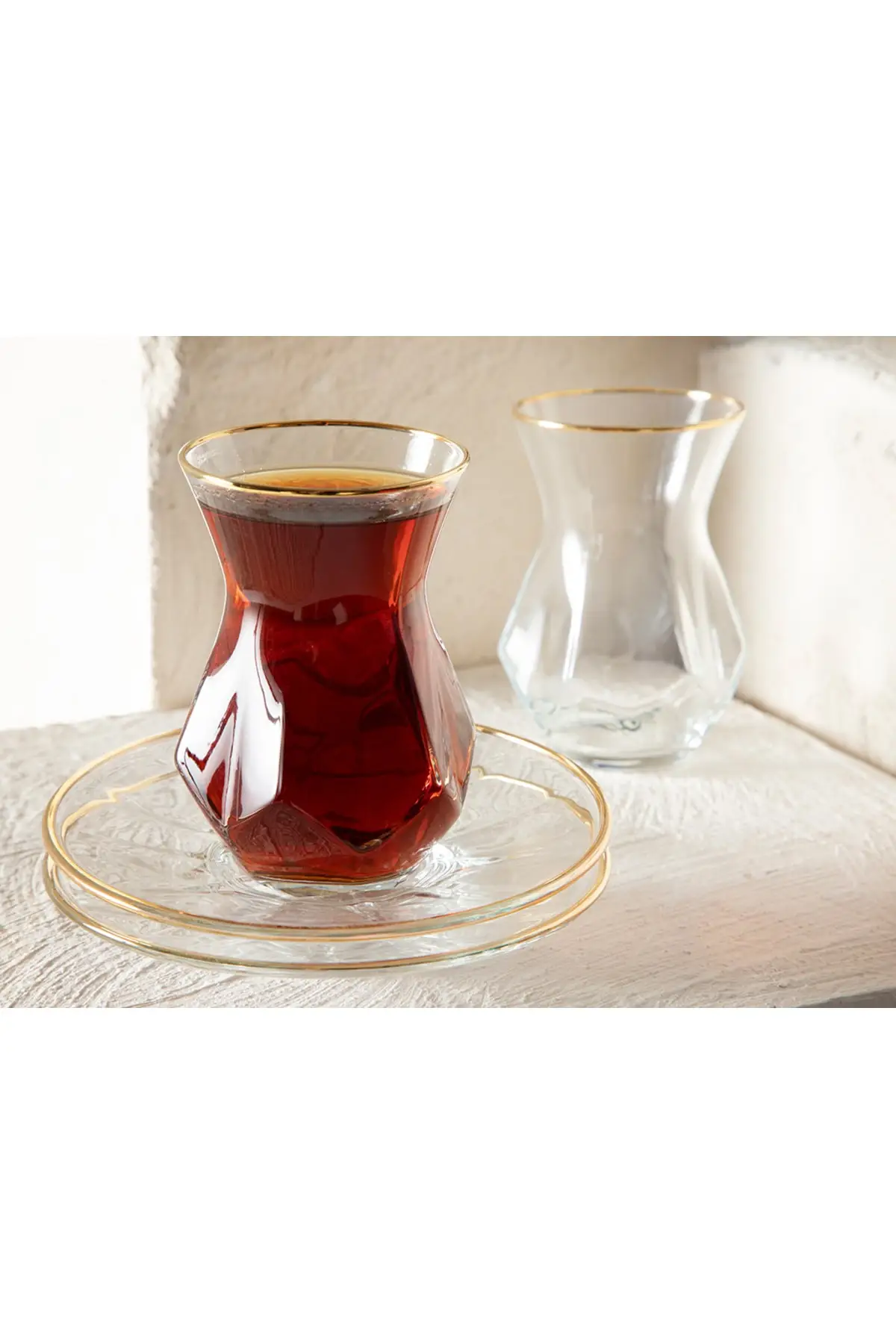 DOLBOVI Ritz Glass 12 Piece Tea Set 165 Ml Gold Turkish Tea Glass Cup