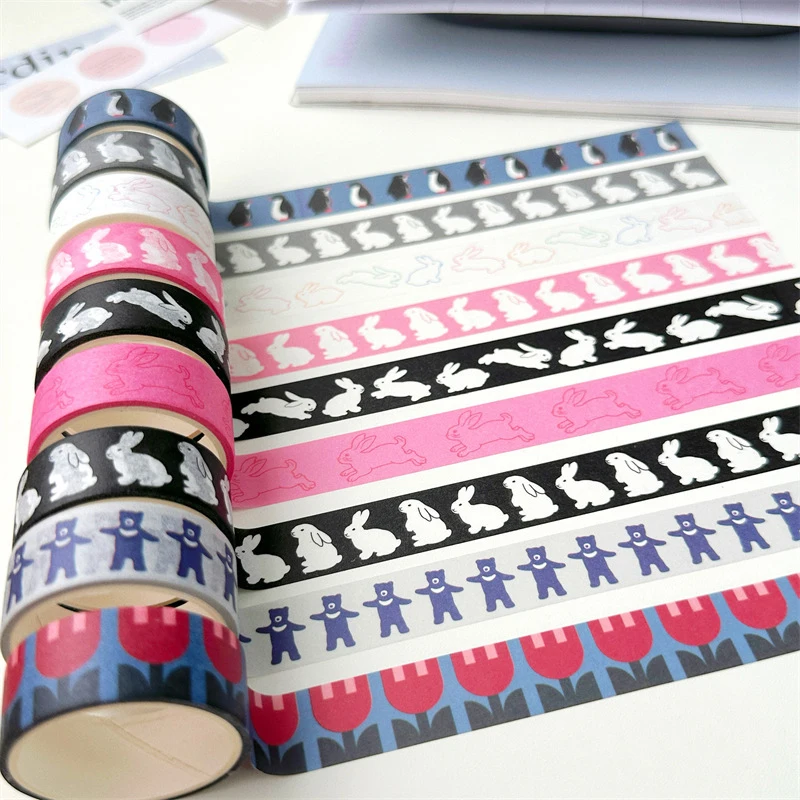 

1/5Roll Cartoon Rabbit Penguin Tape Scrapbook DIY Notebook Sticker Kawaii Tape Decoration Art Sticker Gift for Students