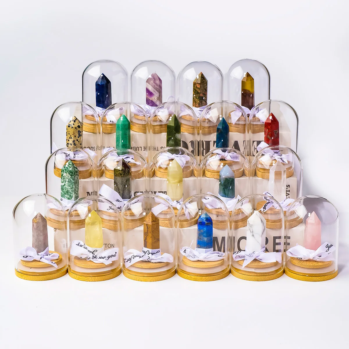 Multi-color Quartz Crystal Point Glass Dome Ornament With Ribbon Mini Crystal Tower Healing Gift For Wedding Birthday Party